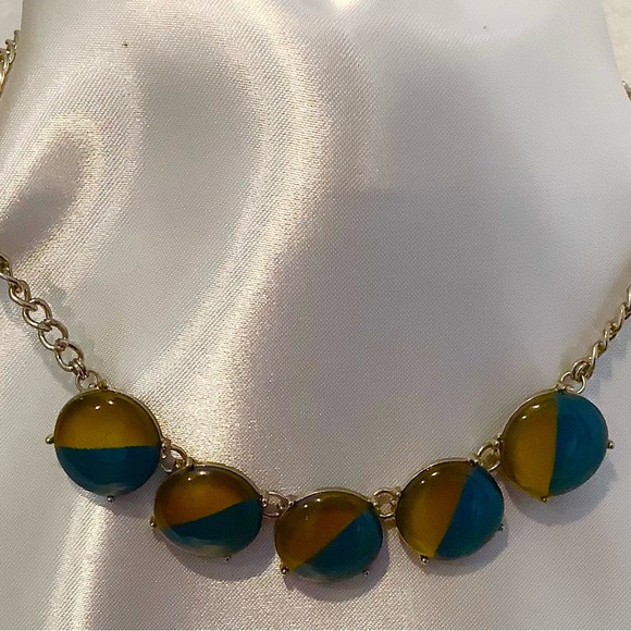 Vintage Charming Charlie Signed Blue And Gold 5 Bead Necklace - Picture 3 of 5